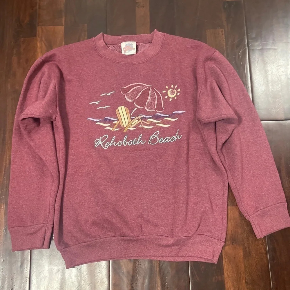 Vintage 90s Rehoboth Beach Delaware Sweatshirt Maroon Size Medium made in USA